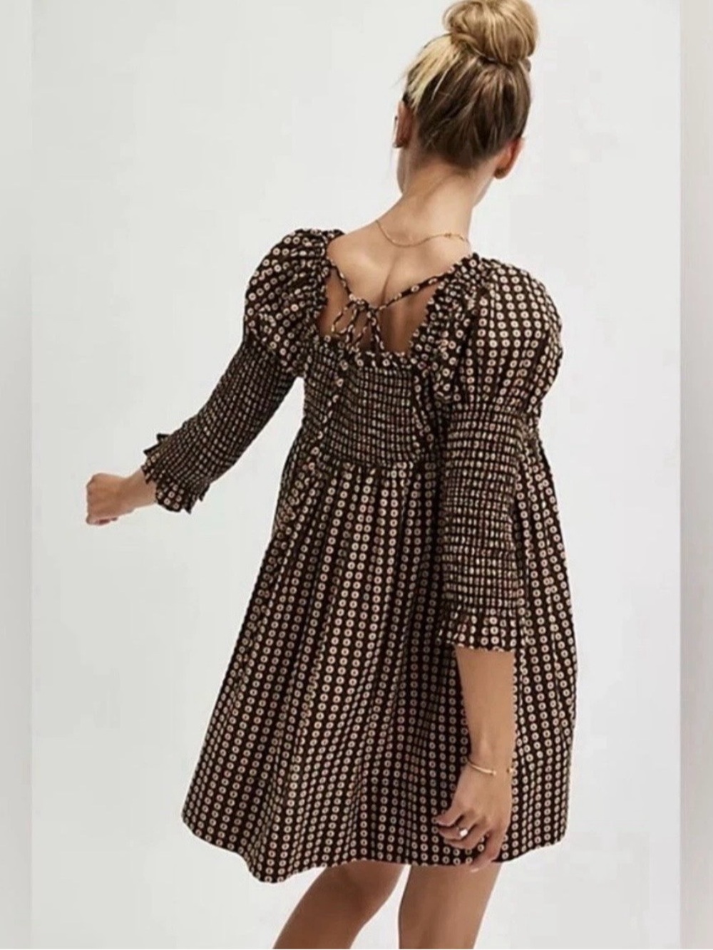 Free People Star Dip Babydoll Dress in Black Multi Size Large - Picture 3 of 11